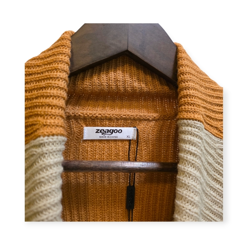 Zeagoo Colorblock Turtleneck Sweater XL Oversized Neutral Knit - Picture 4 of 6